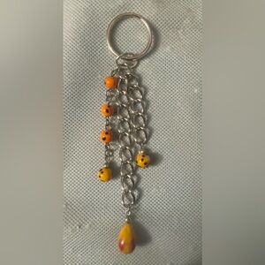 Handmade Key Chain Orange/Yellow Glass Beads